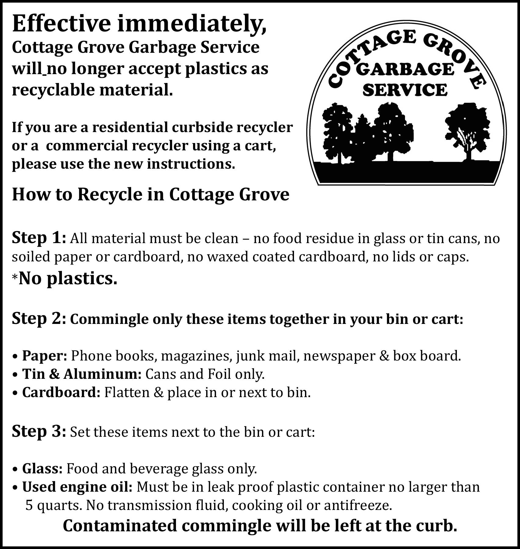 Reduce, Reuse and Recycle in Cottage Grove. Cottage Grove Oregon