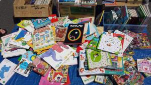 flea market blanket with used books