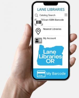 Lane Libraries OR app on smartphone held by light skinned person's hand