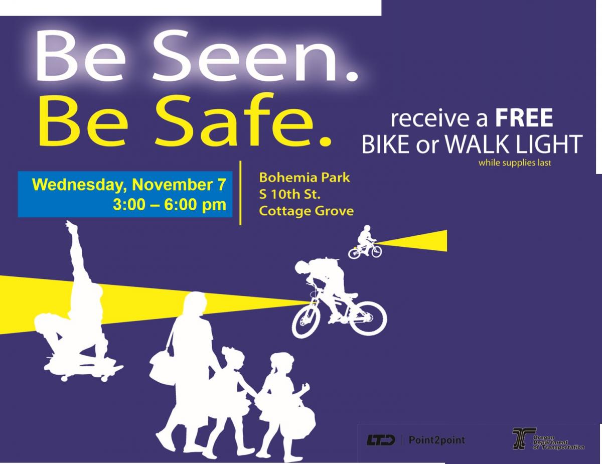 Be Seen Be Safe - Bike, walk and skate light giveaway - November 3 - 3:00 to 6:00pm