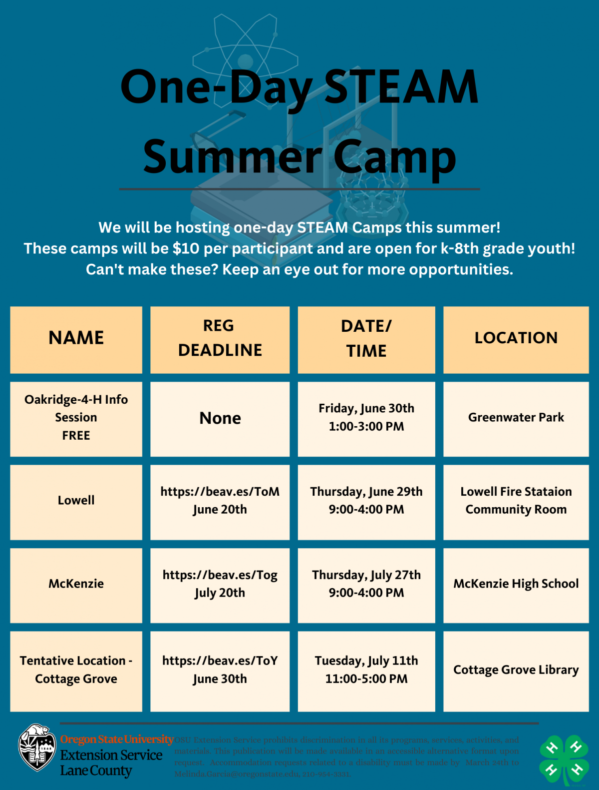 One Day STEAM Summer Camp hosted by OSU