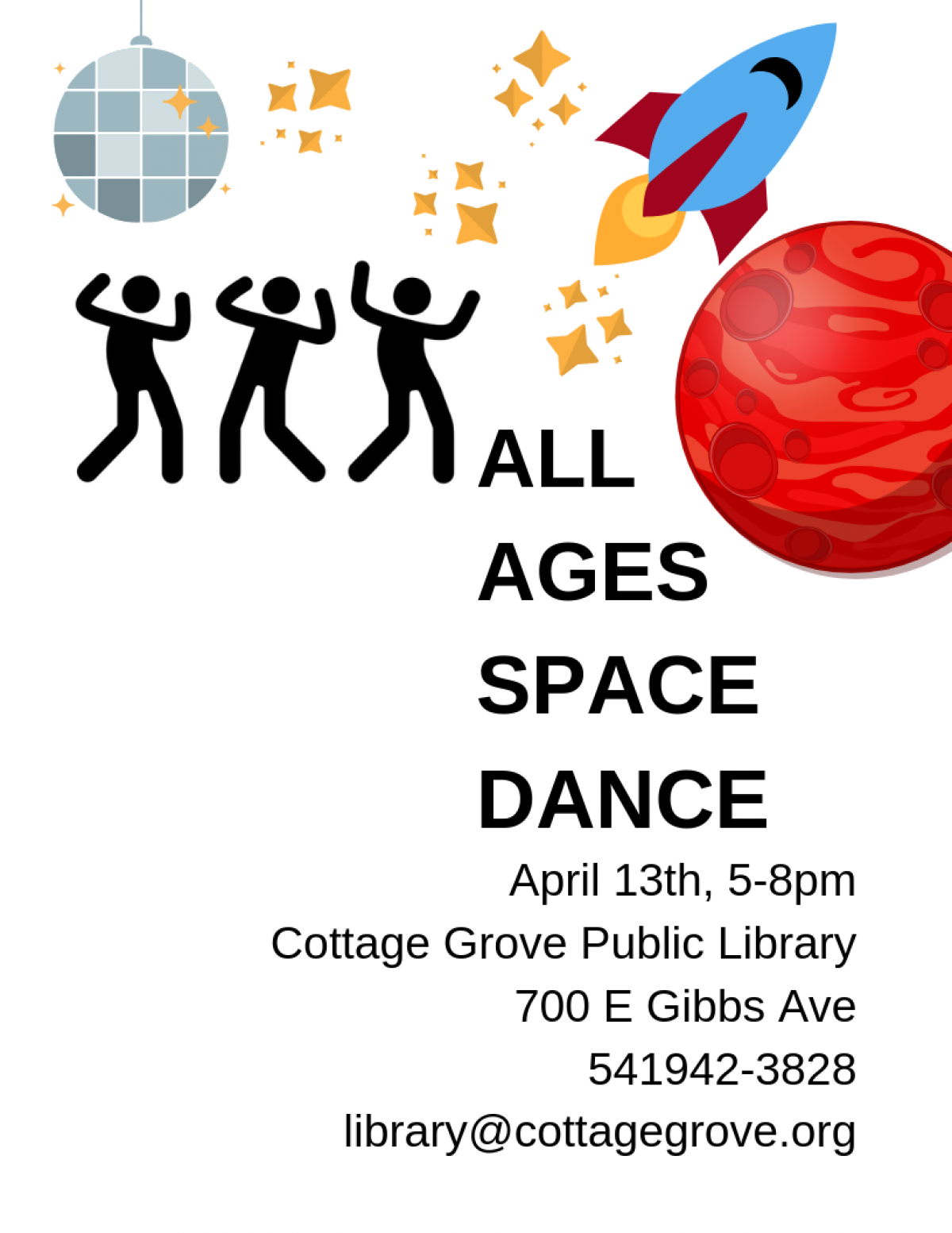 all ages space dance: April 13th, 5-8pm
